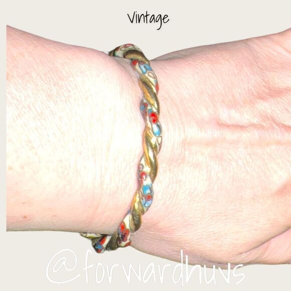 Vintage Unique Cloisonné Twisted Bangle Bracelet - Picture 5 of 12